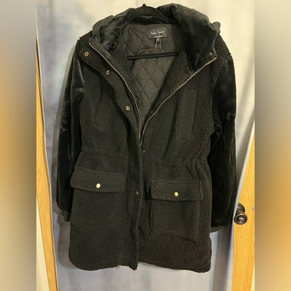 Eden Society Sherpa and faux fur hooded jacket, black, Size medium NWOT - Picture 1 of 6